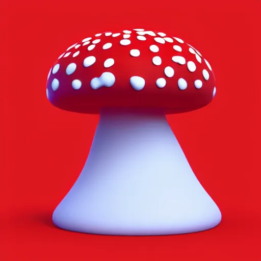 Prompt: Matte 3d low poly icon of a red mushroom with white spots, lat lighting, isometric perspective on pure white background, soft shadows, 3d render,