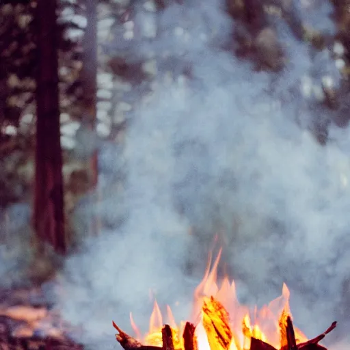 Prompt: A photo of a campfire with a woman appearing in the flames