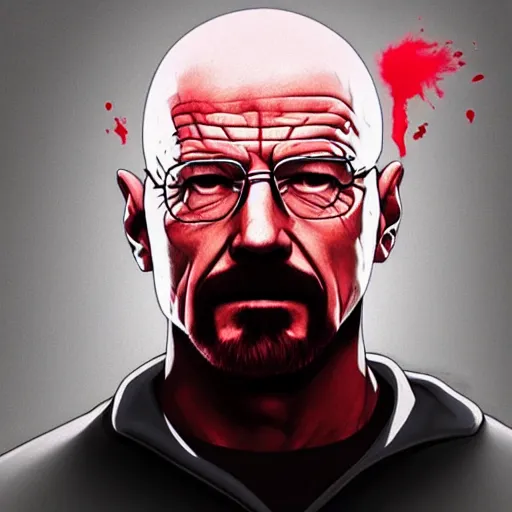 Prompt: walter white's head coming out of a red mist, epic, trending on artstation, profile pic, centered, accurate anatomy, highly detailed, digital art,