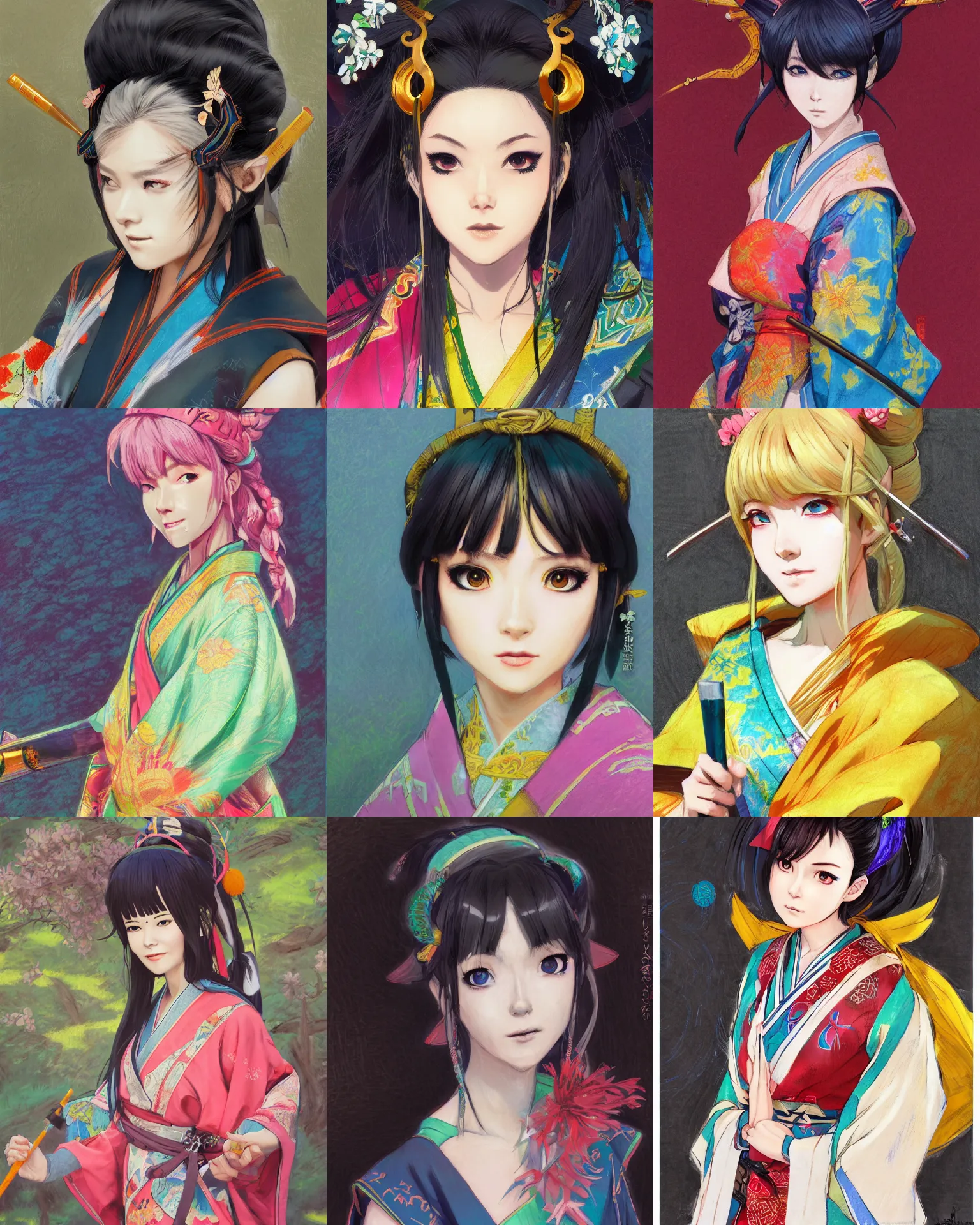 Prompt: An oil pastel anime portrait of Ssunbiki as a beautiful woman wearing a kimono from Skyrim, by Stanley Artgerm Lau, WLOP, Rossdraws, James Jean, Andrei Riabovitchev, Marc Simonetti, and Sakimichan, large brush, low detail, trending on artstation