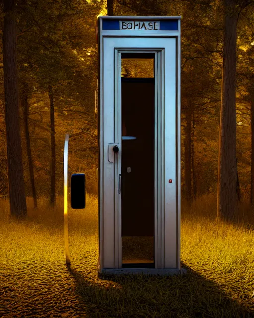 Prompt: american phone booth with antenna in the woods, hyper realism, cinematic, volumetric lighting, octane render, unreal engine, 8 k, concept art, digital art, deviantart artstation,