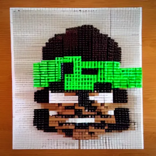 Image similar to a face made out of rubiks cubes and lettuce.