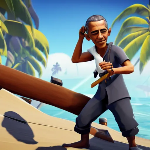 Image similar to barack obama as a sea of thieves character, sea of thieves screenshot