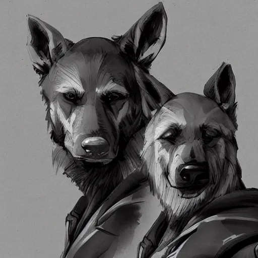 Image similar to two humanoid german shepherds beast - men in military style, they holding a beer, artstation, concept art, smooth, sharp foccus ilustration, artstation