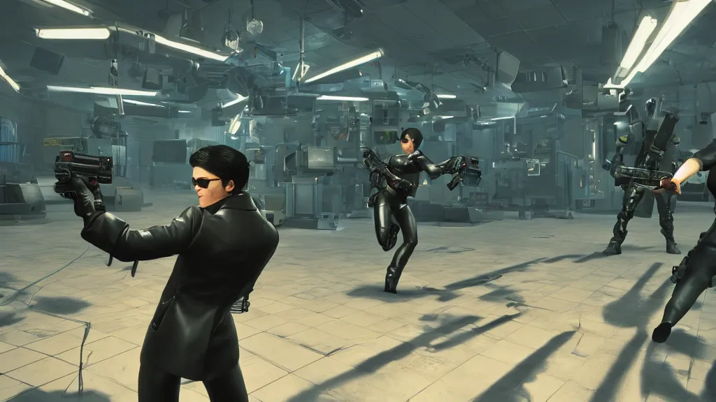 Prompt: the matrix movie scene in the style of 3d overwatch, pixar, unreal engine