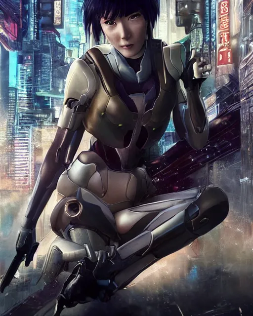 Image similar to weta disney pixar movie still portrait photo of motoko kusanagi ghost in the shell : : as cyborg woman by pixar : : by weta, wlop, ilya kuvshinov, rossdraws, artgerm, marvel, maxim cover, latex, octane render, sweaty, iridescent, bright morning, anime, liosh, mucha : :