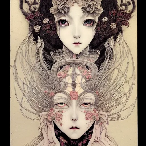 Image similar to prompt: Portrait painted in renaissance style drawn by Vania Zouravliov and Takato Yamamoto, inspired by Fables, china doll face, smooth face feature, intricate oil painting, high detail, sharp high detail, manga and anime 2000