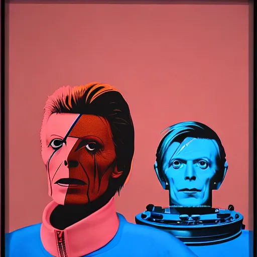 Image similar to portrait of david bowie in astronaut suit by Andy warhol and Petros Afshar and Beeple, Edward Hopper and James Gilleard, Zdzislaw Beksinski, Mark Ryden, Wolfgang Lettl highly detailed