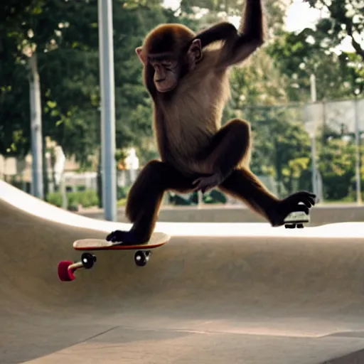 Image similar to a monkey jumping with a skateboard in a skatepark