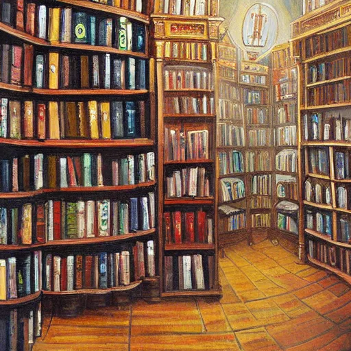 Prompt: magic victorian bookshop painting