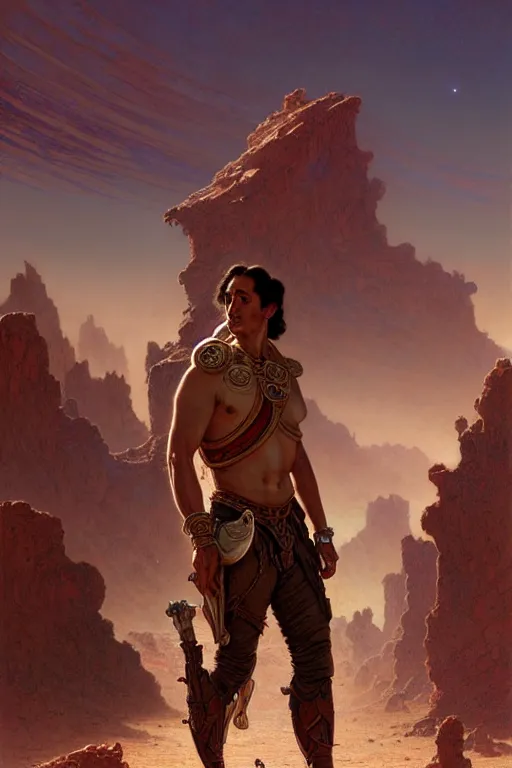 Image similar to John Carter standing in front of Martian ruins by Stanley Artgerm Lau, greg rutkowski, thomas kindkade, alphonse mucha, loish, norman Rockwell