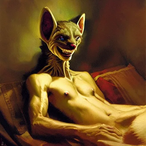 Prompt: a portrait of a furry alien in bed. highly detailed painting by gaston bussiere, craig mullins, j. c. leyendecker, furry