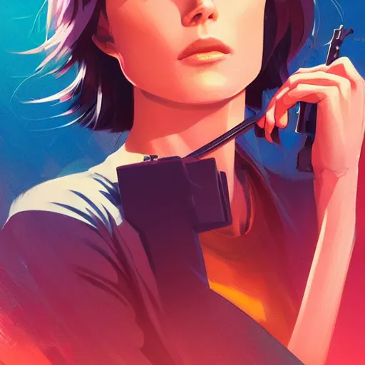 Image similar to olivia wilde holding a blaster, very very anime!!!, fine - face, realistic shaded perfect face, fine details. anime. realistic shaded lighting poster by ilya kuvshinov katsuhiro otomo ghost - in - the - shell, magali villeneuve, artgerm, jeremy lipkin and michael garmash and rob rey