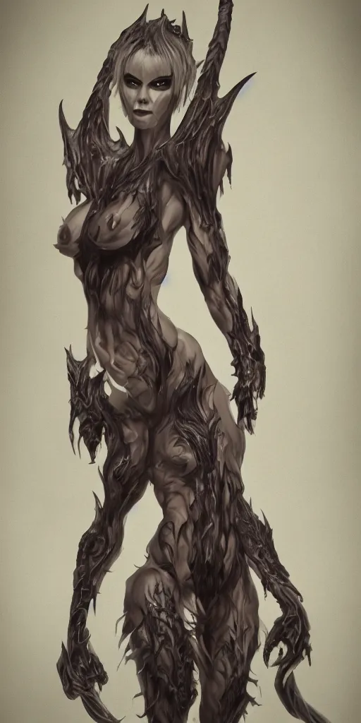 Image similar to female demon by Felix englund, full body, detailed, 4k, dark, trending on artstation