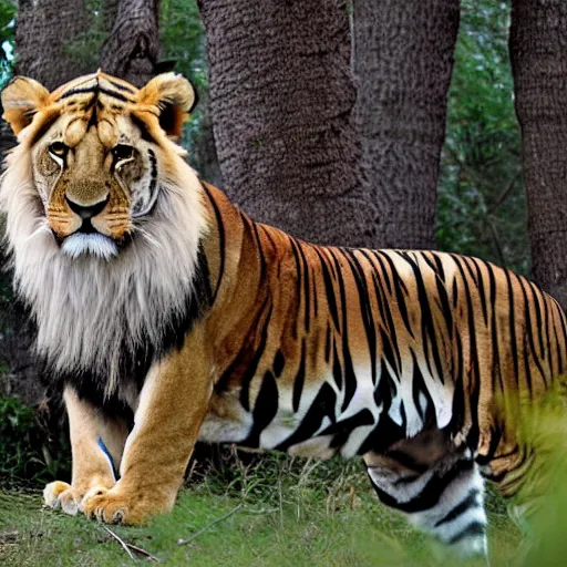 Image similar to a hybrid of a lion and a tiger, bright white