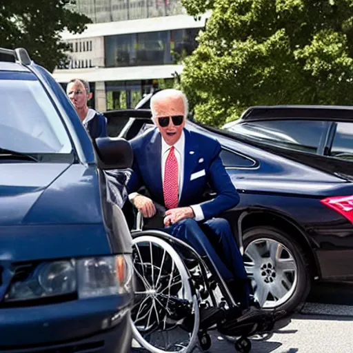 Image similar to joe biden in a wheelchair in a traffic jam