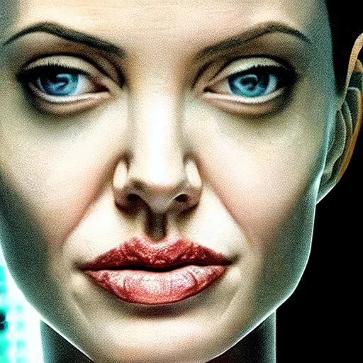 Image similar to close - up of angelina jolie as agent smith in the matrix, movie still frame, promotional image, imax 7 0 mm footage