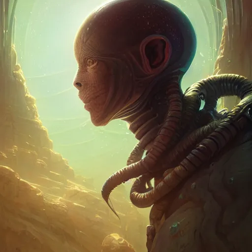 Image similar to highly detailed portrait from a male alien, extraterrestrial, aquatic, stephen bliss, unreal engine, fantasy art by greg rutkowski, loish, rhads, ferdinand knab, makoto shinkai and lois van baarle, ilya kuvshinov, rossdraws, tom bagshaw, global illumination, radiant light, detailed and intricate environment