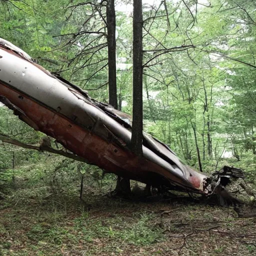 Image similar to ancient airplane fuselage crash in the woods