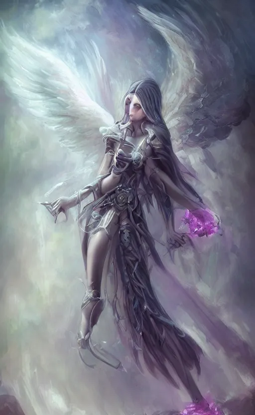 Image similar to Angel knight gothic girl. By William-Adolphe Bouguerea, Jordan grimmer, fractal flame. Highly detailded