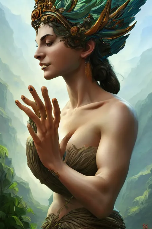 Image similar to goddess of nature, accurate anatomy, only two hands, highly detailed, digital painting, artstation, concept art, smooth, sharp focus, illustration, Unreal Engine 5, 8K, art by Frank Frazetta and Boris Valejo