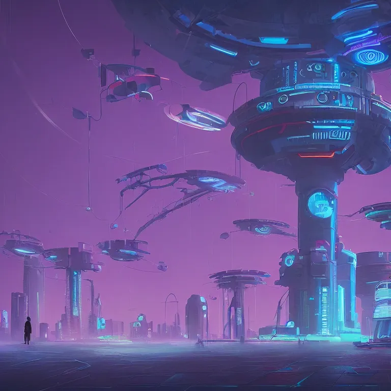 Image similar to a circle portal structure, cyberpunk, epic surrealism, indigo, purple, cyan, detailed digital matte painting in the style of simon stalenhag and painting by ralph mcquarrie