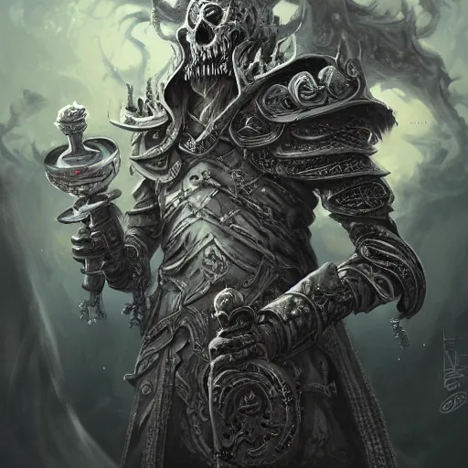 Prompt: The Lich King smoking weed from a bong, by artgerm and wlop and scott fischer and seb mckinnon, digital art, highly detailed, wide shot, intricate, fantasy, mystical, sharp focus, Trending on Artstation HQ, deviantart, unreal engine 5, 4K UHD image