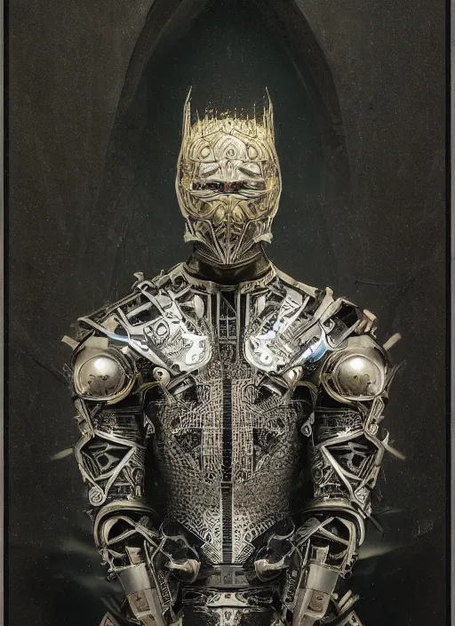 Prompt: portrait of king arthur knight cyborg, kintsugi, x - ray, modern fine art, fractal, intricate, elegant, highly detailed, digital photography, subsurface scattering, by jheronimus bosch and frank miller and greg rutkowski,