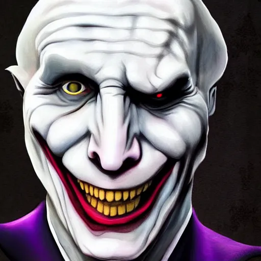 Image similar to voldemort as the joker, highly detailed, trending on artstation