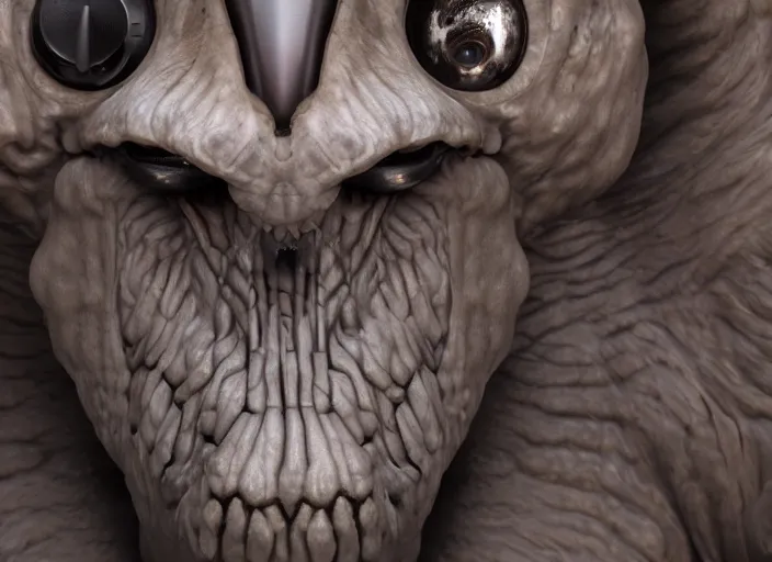 Prompt: a close up of a creepy looking animal, cyberpunk art by ikuo hirayama, zbrush central contest winner, photorealism, zbrush, behance hd, polycount