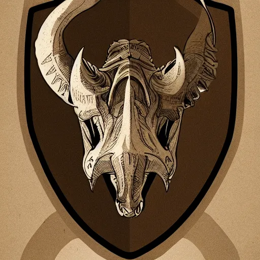 Prompt: triceratops fossil head, family crest, style of kilian eng, light, simple, illustration, tattoo,
