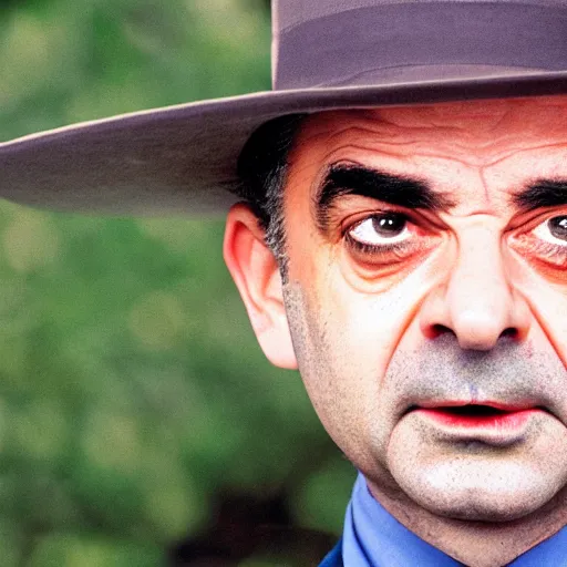 Image similar to a very serious amish rowan atkinson