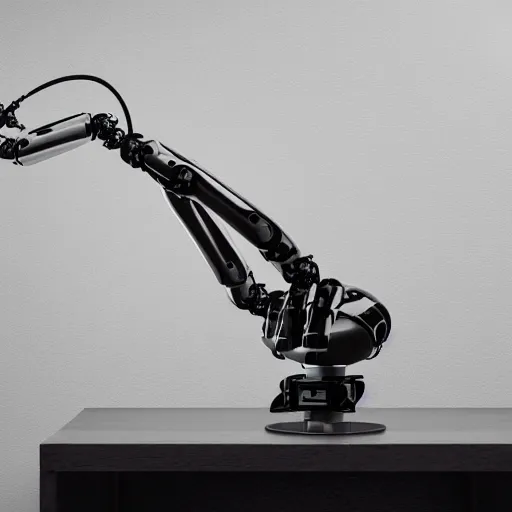 Prompt: a robotic arm on a table, professional photo-n 3