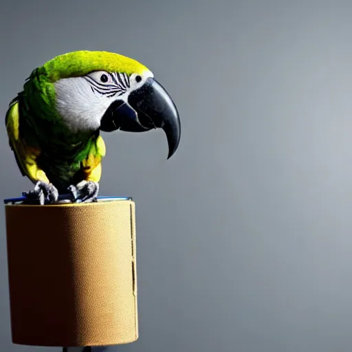 Prompt: a parrot giving a news cast on tv