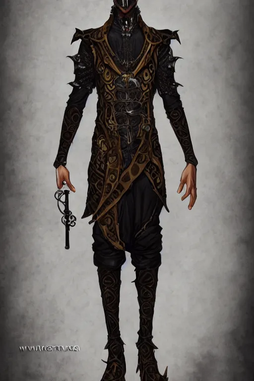 Image similar to beautiful full body portrait of a human - giraffe hybrid male wizard, scaley!! black onyx skin, wearing a fancy tunic, by wlop and artgerm, steampunk fiction, detailed deep black eyes, space background, trending, on artstation.