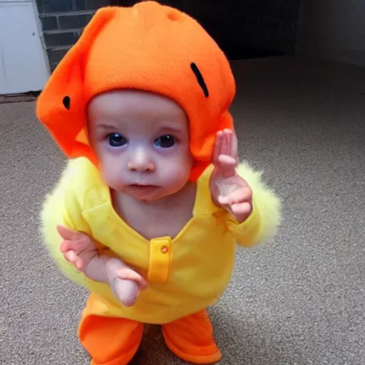 Image similar to cute baby chick dressed as an inmate