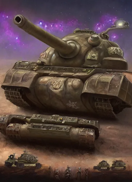 Prompt: a pig that is an army tank, surrounded by worshippers, cosmic horror painting, elegant intricate digital painting artstation concept art by mark brooks and brad kunkle detailed