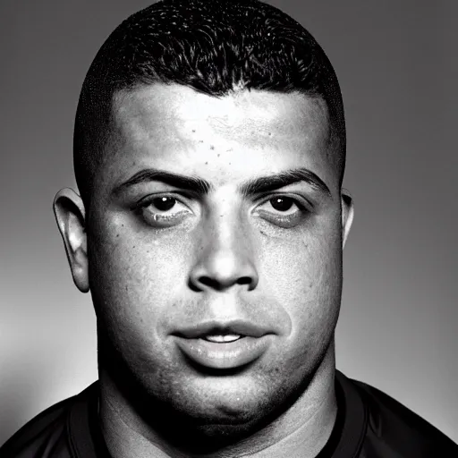 Image similar to ronaldo nazario by yousuf karsh, head and shoulders