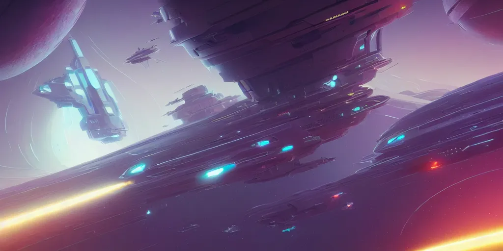 Image similar to intergalactic spaceship battles in space, concept art by beeple and greg rutkowski. intricate, elegant, highly detailed digital, concept art, smooth, sharp focus, illustration