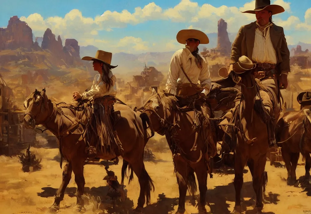 Prompt: greg manchess painting of a wild west town landscape with no person nor horse in the painting only buildings in the year 1 8 5 0, painting, trending on artstation, by huang guangjian and gil elvgren and sachin teng