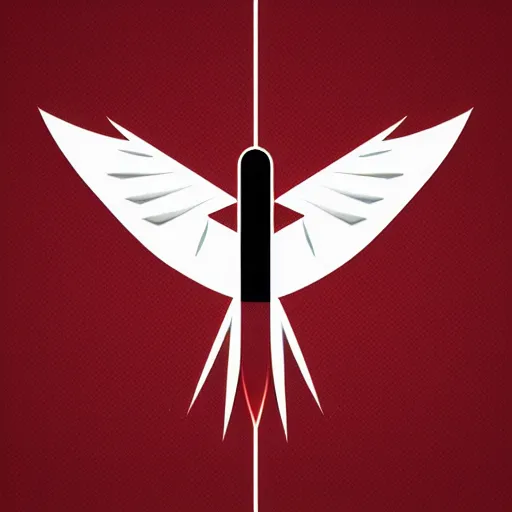 Image similar to geometric white eagle, flying above an open black book, icon, red background, vector, simple logo, cgsociety, artstation