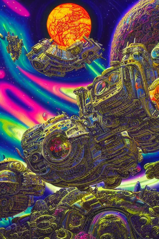 Image similar to maximalist detailed space scene lowbrow scifi artwork by kidsquidy influenced by glenn brown. ray tracing hdr polished sharp