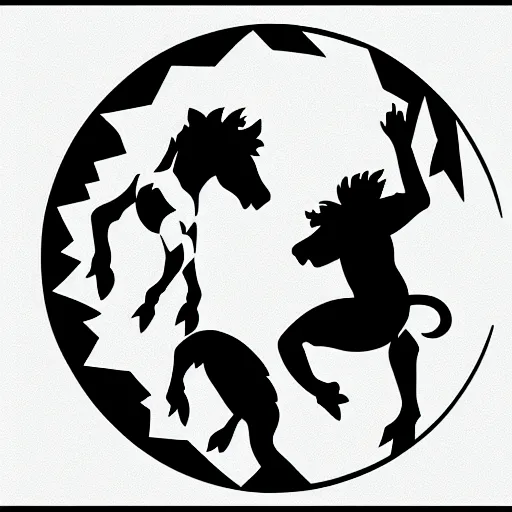 Image similar to Silhouette of an ape and a horse, yin Yang shaped