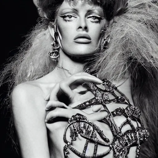 Image similar to close up of birgit bardot as avant - garde fashion model in year 3 0 0 0, official versace editorial, highly detailed