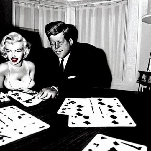 Image similar to marilyn monroe and jfk playing yu - gi - oh with dual disks