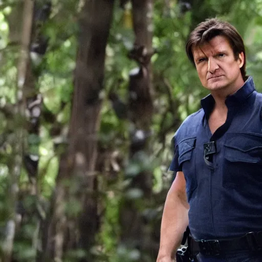 Prompt: Nathan Fillion guards hive