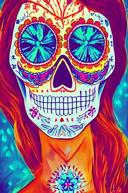 Image similar to illustration of a sugar skull day of the dead girl, art by alena aenami