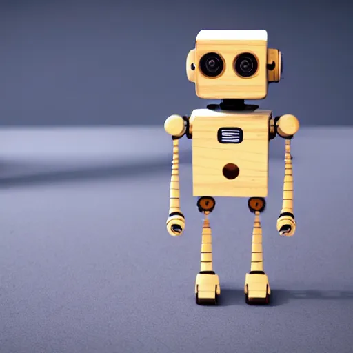 Image similar to a cute little robot is made of wood. super realistic 8 k render of a elegant, cinematic composition