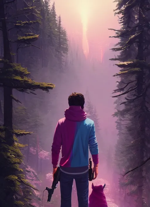 Image similar to highly detailed portrait justin trudeau in ( ( pink hoody rainbow socks ) ) holding ar - 1 5! in gta v stephen bliss unreal engine fantasy art by greg rutkowski loish rhads ferdinand knab makoto shinkai lois van baarle ilya kuvshinov rossdraws tom bagshaw global illumination radiant light detailed intricate environment