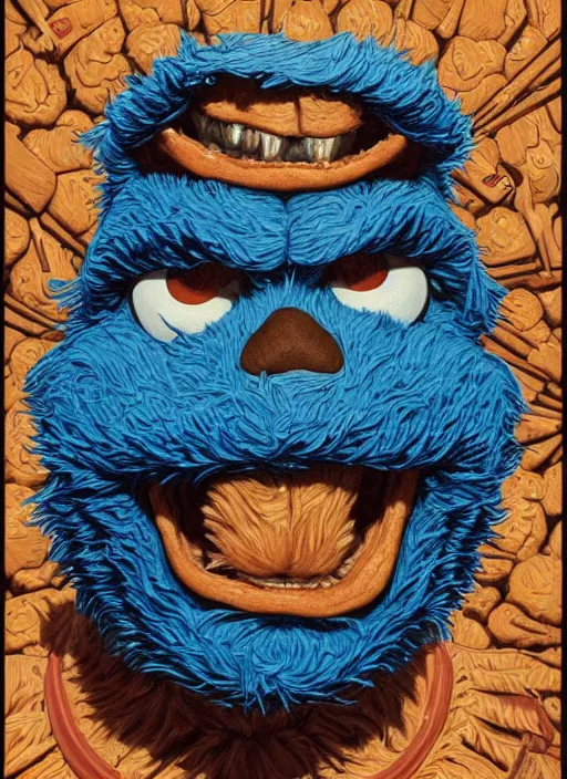 Image similar to portrait of Cookie Monster in Society (1989), intricate, highly detailed, centered, gradient background, digital painting, artstation, concept art, smooth, sharp focus, illustration, artgerm, donato giancola, Joseph Christian Leyendecker, WLOP, Artgerm